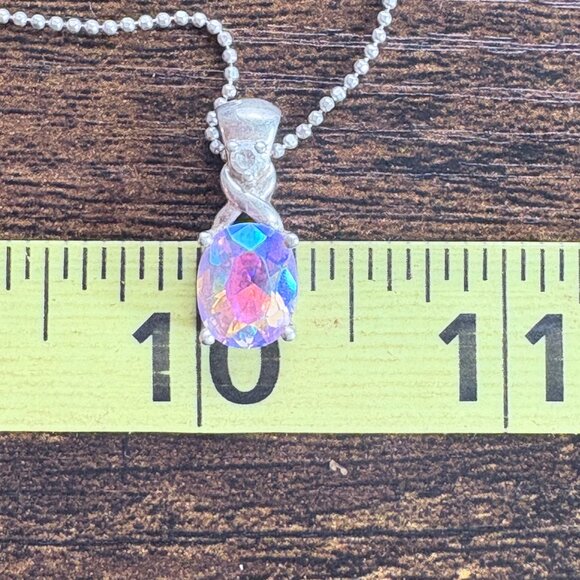 Sterling Silver 925 Rainbow Quartz Prong Set Pendant Necklace Size 19" Length - Picture 10 of 12